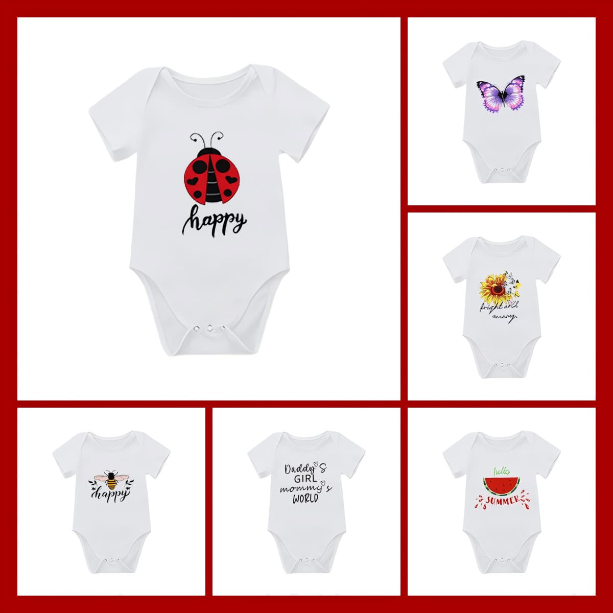 AliExpress Heat Transfer Custom Logo Summer Short Sleeve Baby Romper Bodysuit for Newborns and Twins