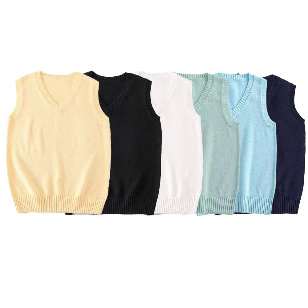 JK uniform vest, sleeveless solid V-neck yellow pullover knit sweater for women, perfect for layering in spring and autumn academic style.