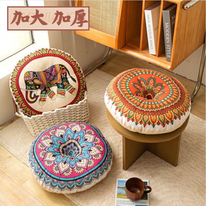 Cotton and Linen Round Chair Cushion 40cm Large Student Thickened Seat Cushion for Home Tatami Floor Cushion