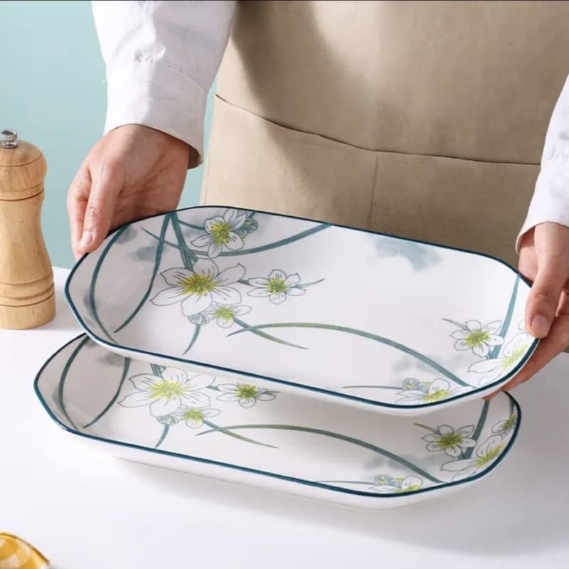 2024 New Ceramic Fish Plate, Household Tableware, Extra-Large Rectangular Deep Fish Dish, for Steaming and Baking Whole Fish, Serving Plate