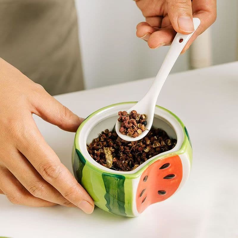 Ceramic Home Fruit Cute Embossed Seasoning Jar Creative Shape Spice Container with Lid Salt Box Kitchen Set