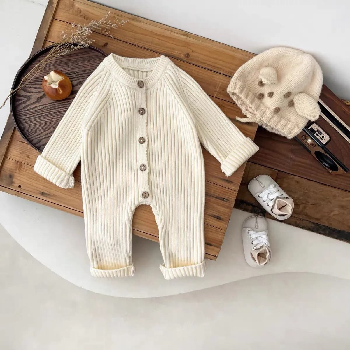 Baby Romper Newborn Unisex Casual Spring Autumn Knitted Stylish Harem Jumpsuit Solid Color Bodysuit Ins