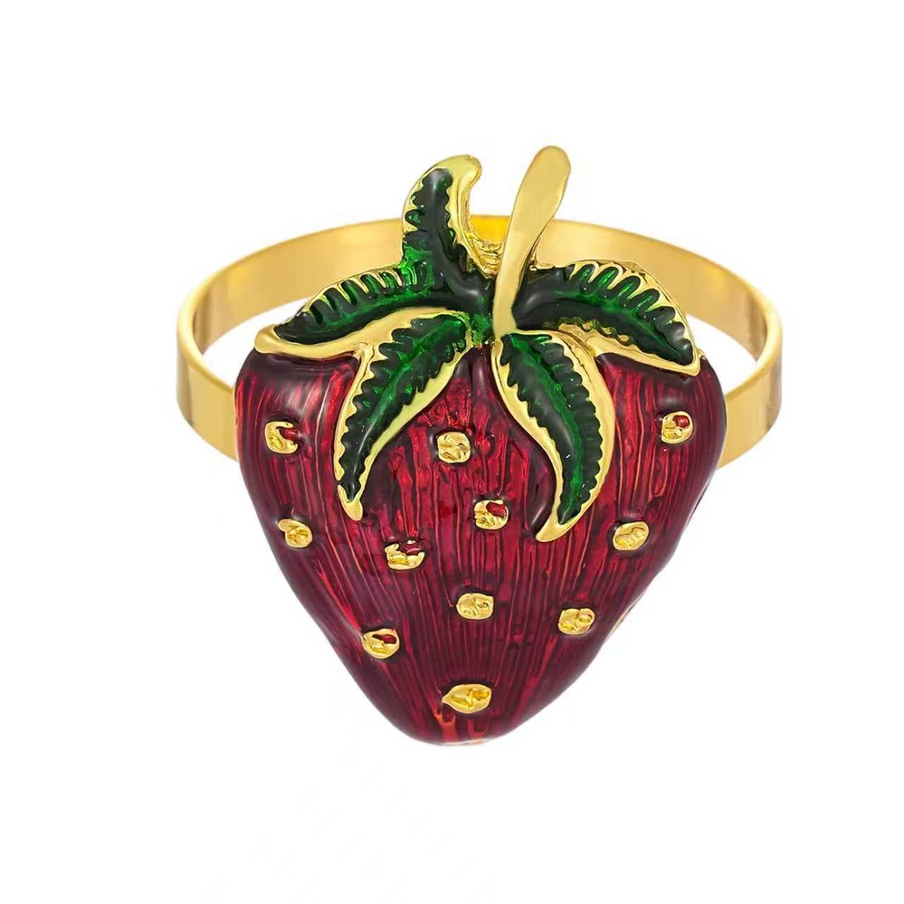 Creative Oil-Drop Strawberry Napkin Ring Hotel Western Restaurant Table Setting Napkin Holder Metal Fruit Napkin Ring Wholesale