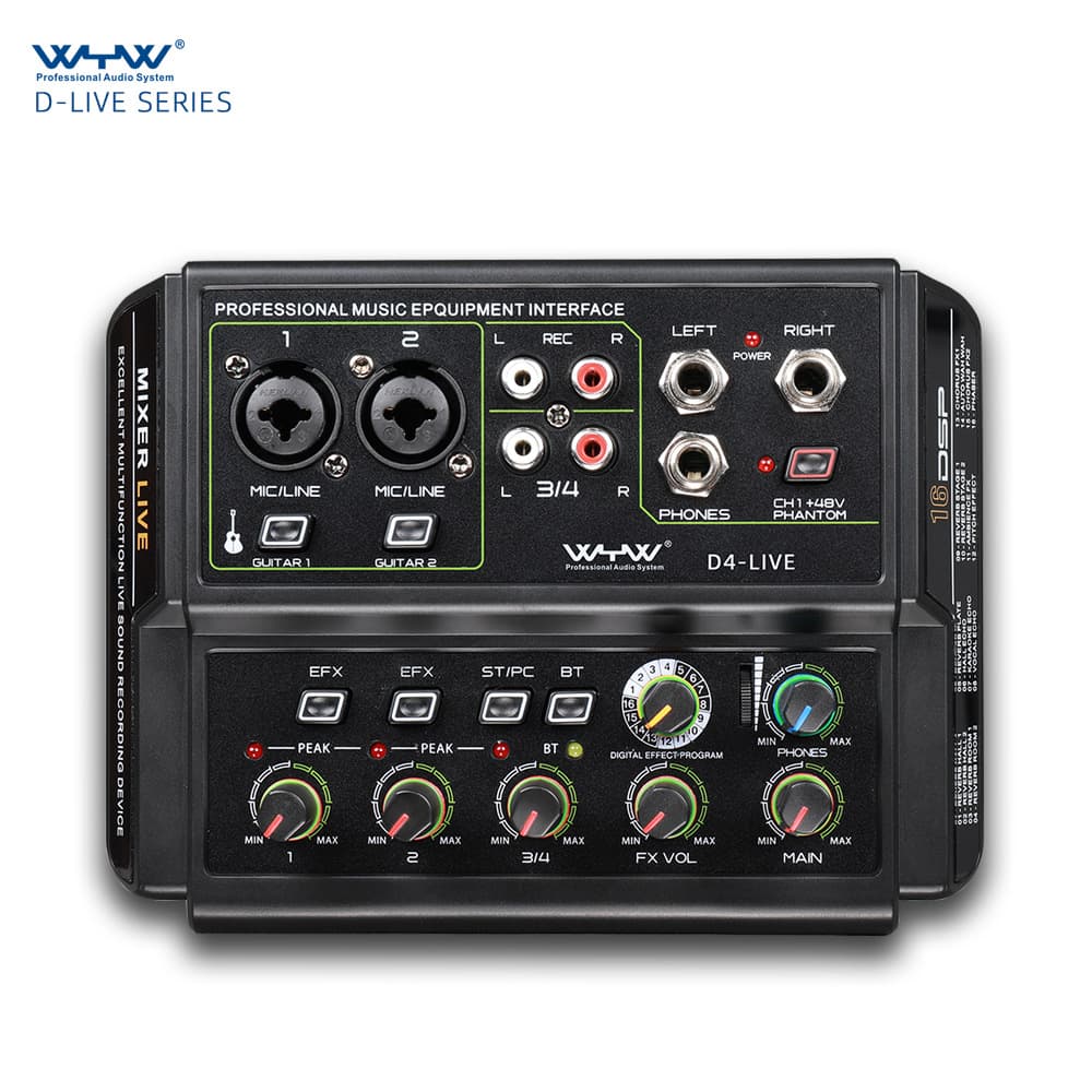 4-Channel Mixer Outdoor Conference Audio USB Bluetooth Reverb Audio Processor Karaoke Phone Live Streaming with Sound Card