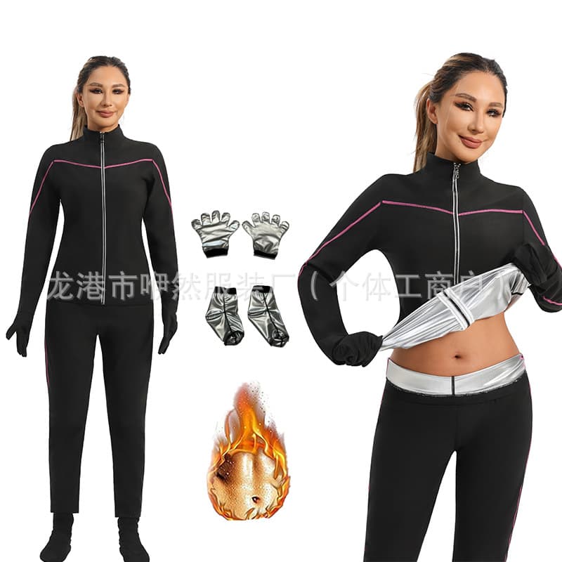 Cross-border Women's Sweat Suit for Sports Fitness Running Outdoor Long Sleeve Set Sauna Suit Shapewear Moisture Retention Sweat