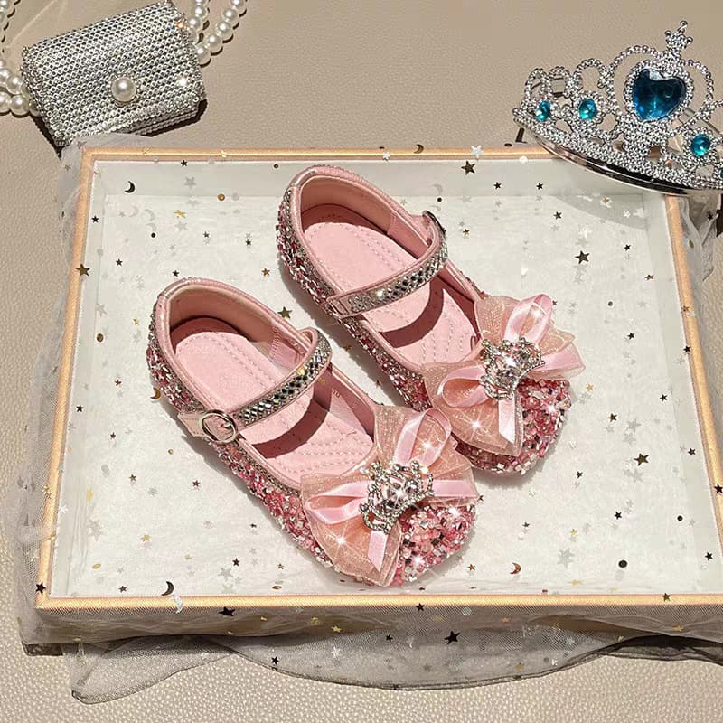 Girls Princess Shoes Spring Autumn New Season Children Crystal Sparkle Flats Bow Baby Flats Performance Shoes