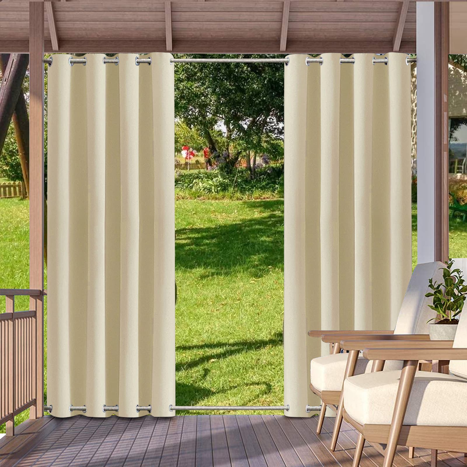 Dropshipping of finished products [Pictures provided] Outdoor curtains waterproof and windproof upper and lower double row perforated curtains cross-border Amazon