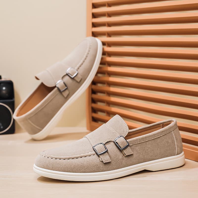 Buckle tip men's casual shoes, low-cut slip-ons, flat-soled lightweight men's shoes, fashionable and versatile shoes, summer breathable large size