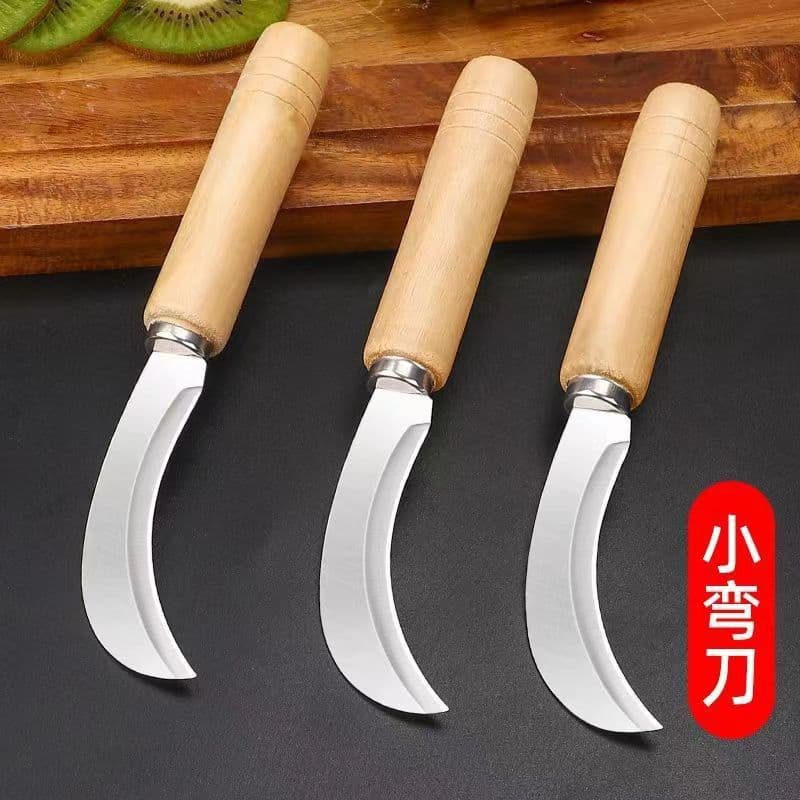 Factory Wholesale Stainless Steel Curved Knife Wood Handle Banana Knife Pineapple Knife Fruit Knife Melon and Vegetable Peeler Small Sickle
