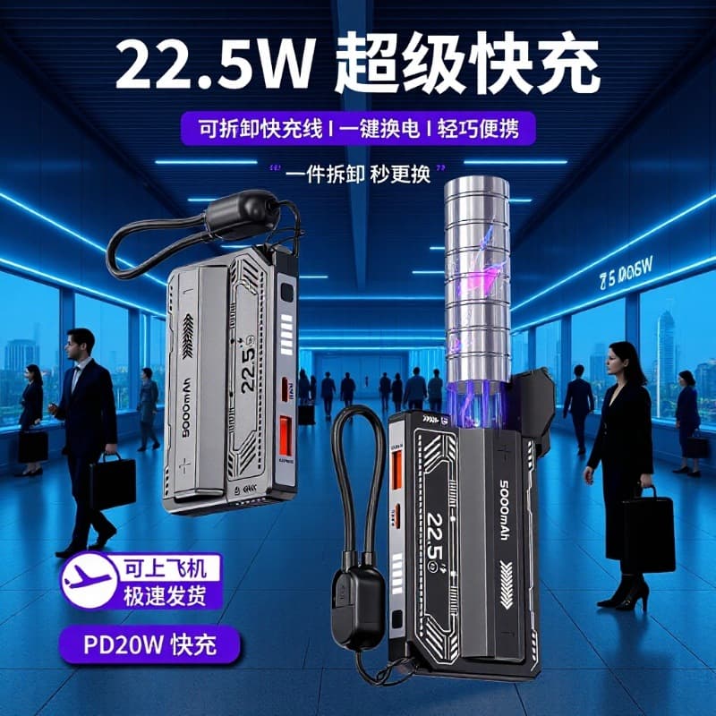 New Single-Section Power Bank 22.5W Fast Charging Removable 21700 Battery 5000mAh Mobile Power Supply Cross-Border Cable