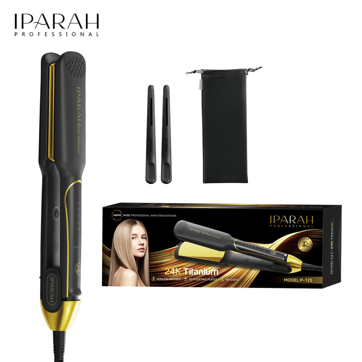 P-125 Cross-border Trade EU Plug Large Panel High Temperature Straightening Hair Straightener for Salon Digital Display Flat Iron