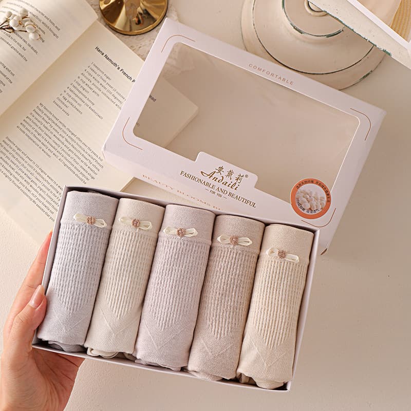 Gift Box Set of 5 Mid-Rise Seamless Women's Panties, Mulberry Silk Antibacterial Women's Briefs