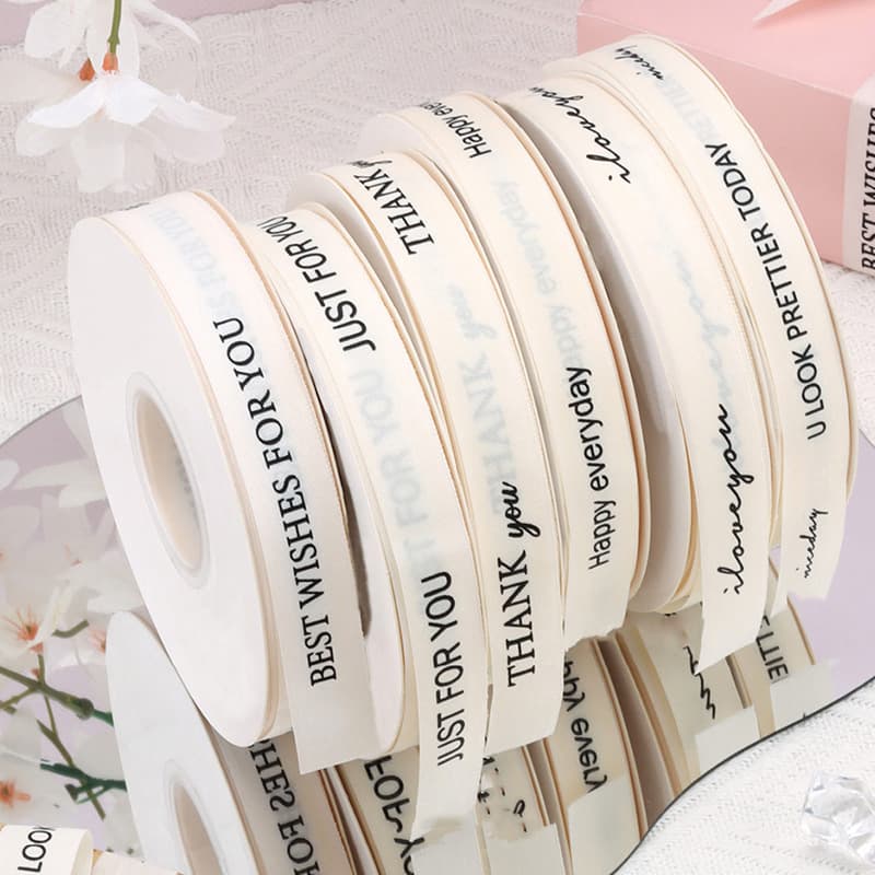 Polyester-cotton Alphabet Ribbon with Floral Design for Birthday Cake Baking Decoration, Gift Wrapping Bow