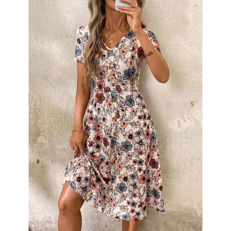 2025 Cross-Border Dropshipping Women's Dresses V-Neck Button Red Polka Dot Waist-Cinching Women's Spring Set