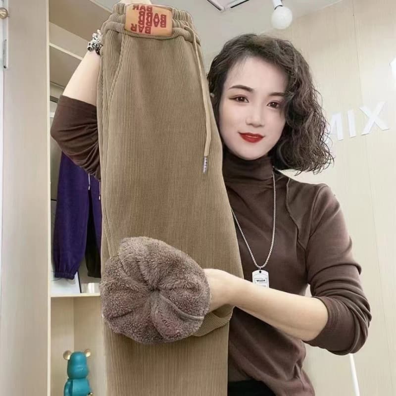 Plus Size Chenille Fleece-Lined Thickened Pants for Women, New Autumn/Winter Style, Versatile Jogger Lantern Pants, Casual Harem Pants