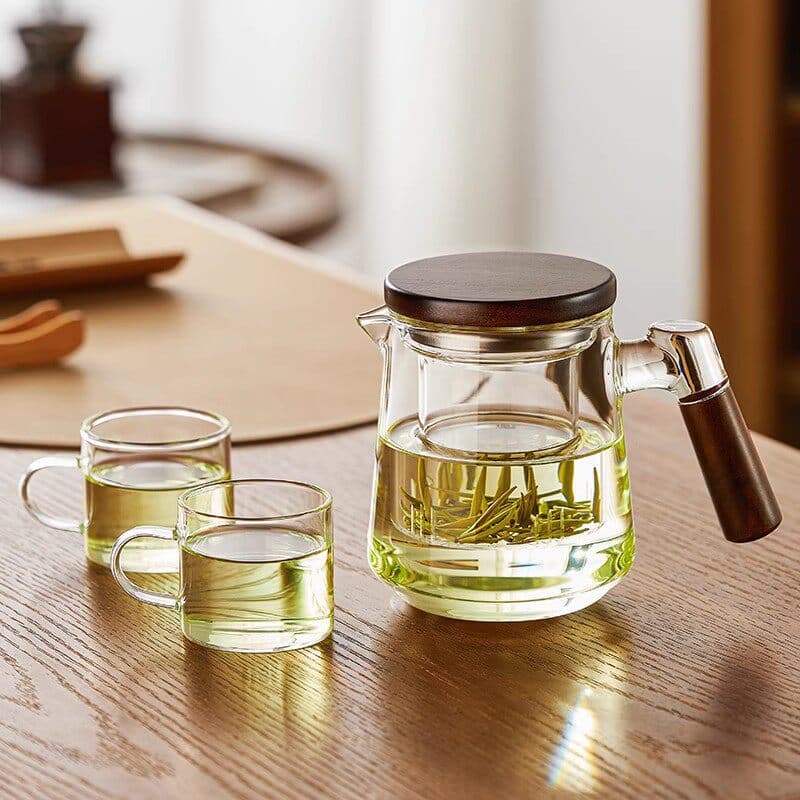 Chenya glass teapot walnut wood lid high borosilicate home office tea water separation teapot factory ready stock