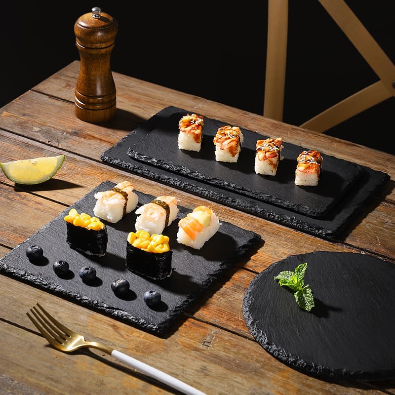 Japanese-style stone slab tray for sushi, sashimi, dessert, Western steak, and dining presentation