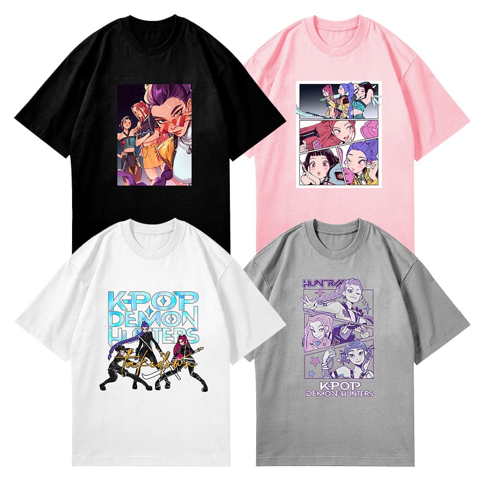 kpop witch hunter group personalized retro poster printed tops T-shirt cyberpunk round neck short-sleeved trendy women's clothing