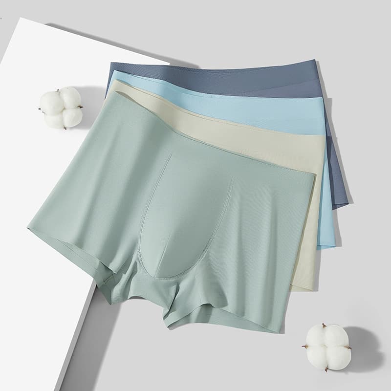Men's Cotton Seamless Boxer Briefs Cotton Crotch Four-Season Breathable Comfortable Mid-Rise Solid Color Plus Size Men's Underwear