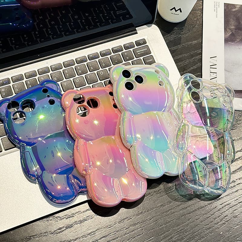 INS Color-Plated Bear Case for iPhone 17, iPhone 16 Pro Max 3D Bear Design, Anti-Drop for 15/14/13 Soft Case