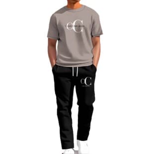 New Men's Cross-Border Summer-Fall Casual Sport Short Sleeve and Long Pants Printed Two-Piece Set