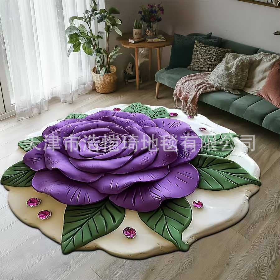 Cross-Border 3D Floral Floor Mats for Living Room, Easy-Care Floor Mats, Bedroom Decorative Carpets, Bathroom Water-Absorbent and Stain-Resistant Floor Mats