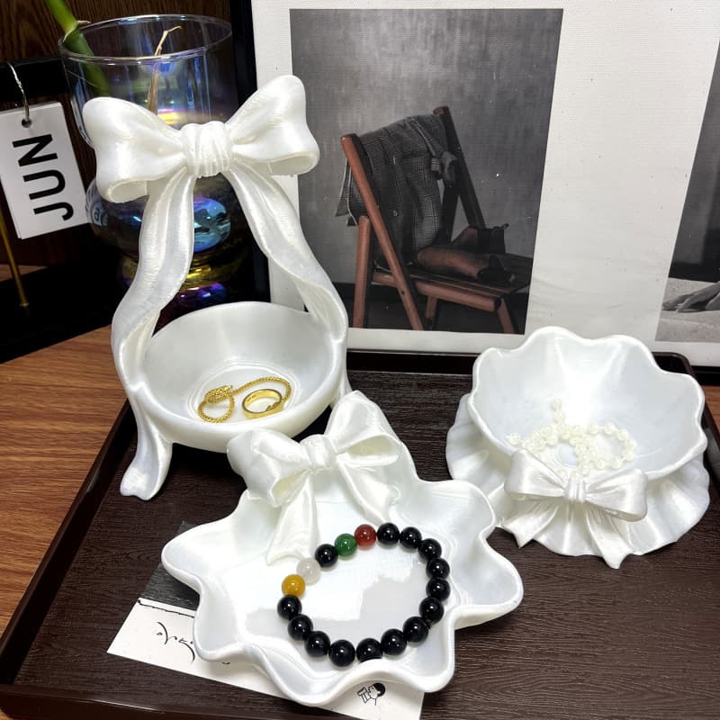 Postmodern Light Luxury 3D Printed Bow Jewelry Storage Tray Home Decor Girly Style Organizer Box