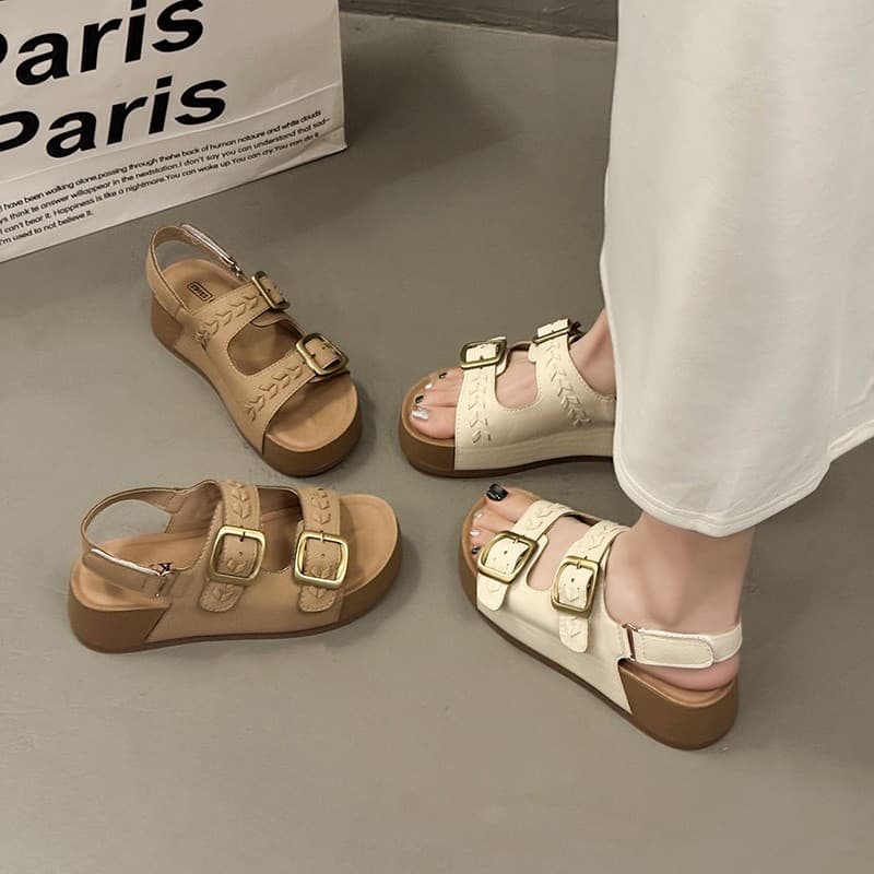 Birkenstock Sandals for Women Summer Outdoor New with Dresses Versatile Commute French Thick Sole Sports Beach Roman Shoes