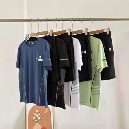Men's Summer Adidas Casual Sport Set, Printed Loose Fit, Stretch Breathable Quick-Dry T-Shirt and Shorts