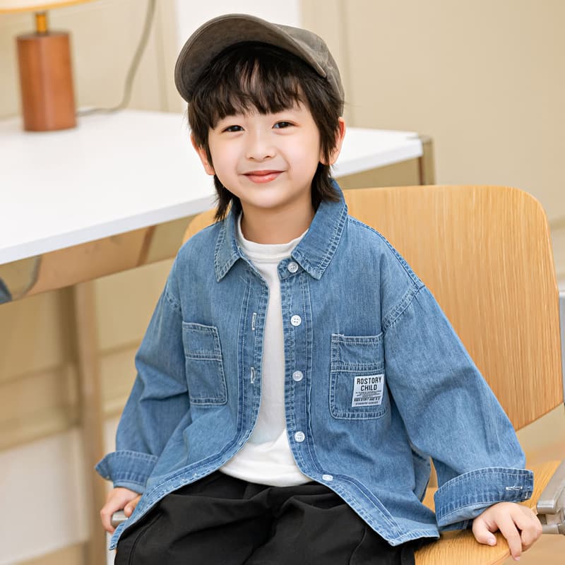 Pure Cotton Baby Boy Denim Shirt Spring Summer Autumn New Children's Lapel Shirt Korean Style Boy Top Wholesale