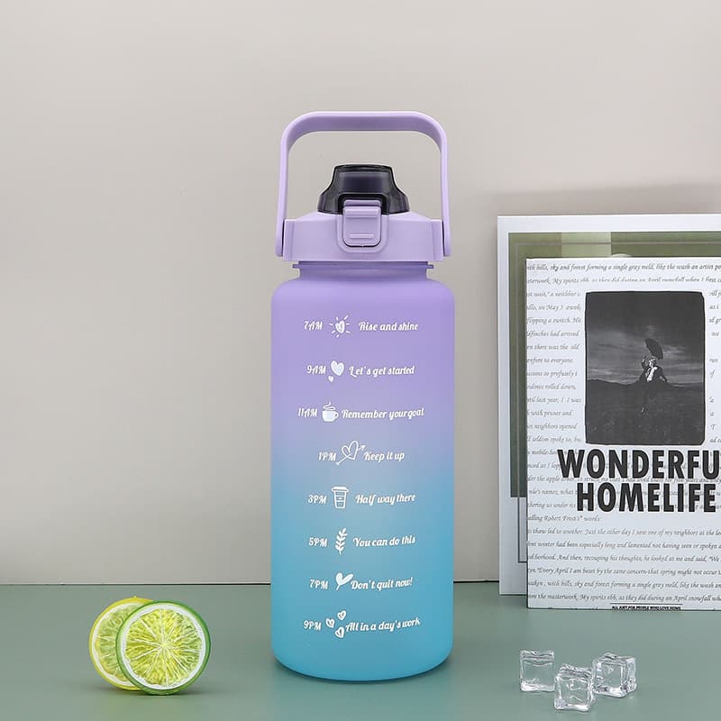 Gradient Frosted Water Bottle Large Capacity Outdoor Sports Plastic Cup with Straw Three-Piece Set Large Medium Small Cups