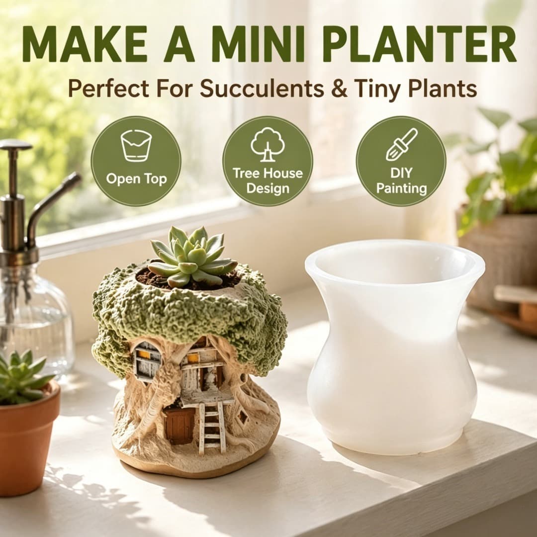3D Forest Cabin Flower Pot Silicone Mold Handmade Resin Gypsum Flower Aromatherapy Candle Holder Desktop Handmade Mold