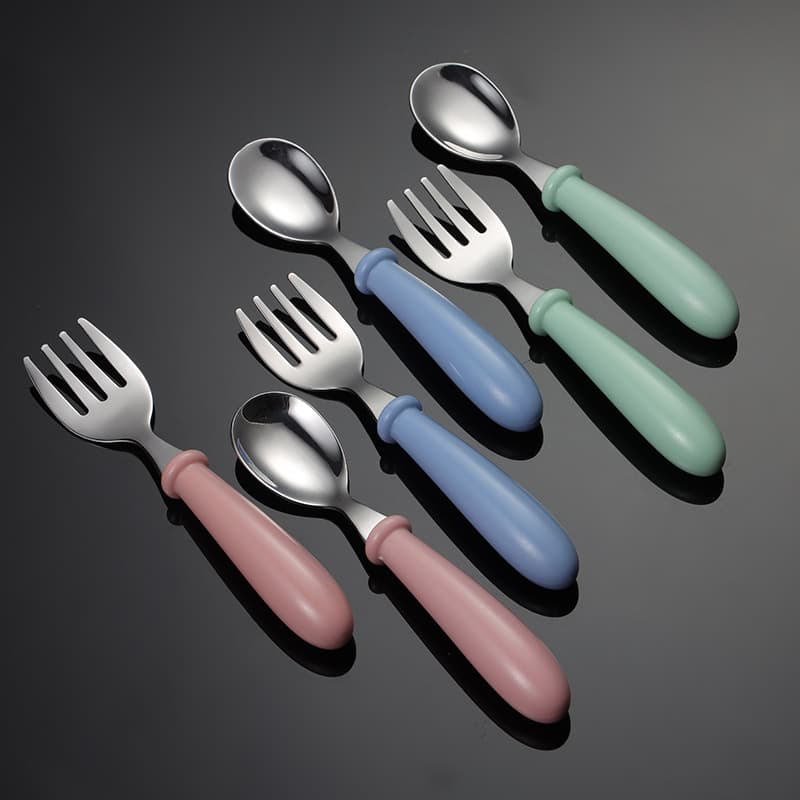 Ian 304 Stainless Steel Children's Cartoon Cutlery Fork Spoon Box Set Round Handle Cute Pattern Birthday Gift Present