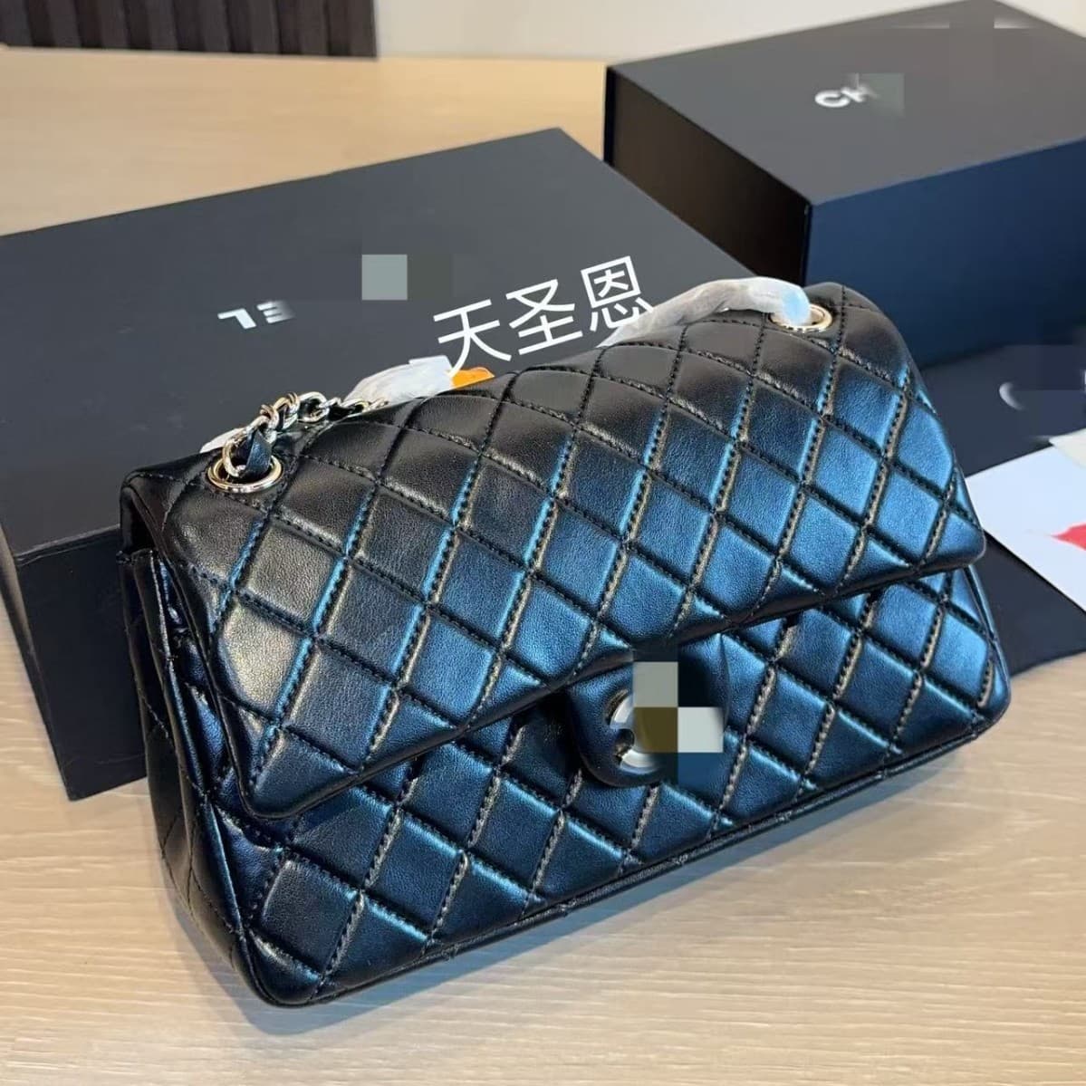 Cross-border source genuine leather women's bag, Chanel CF style underarm shoulder bag with small gold ball, crossbody quilted chain bag, Chanel-inspired style