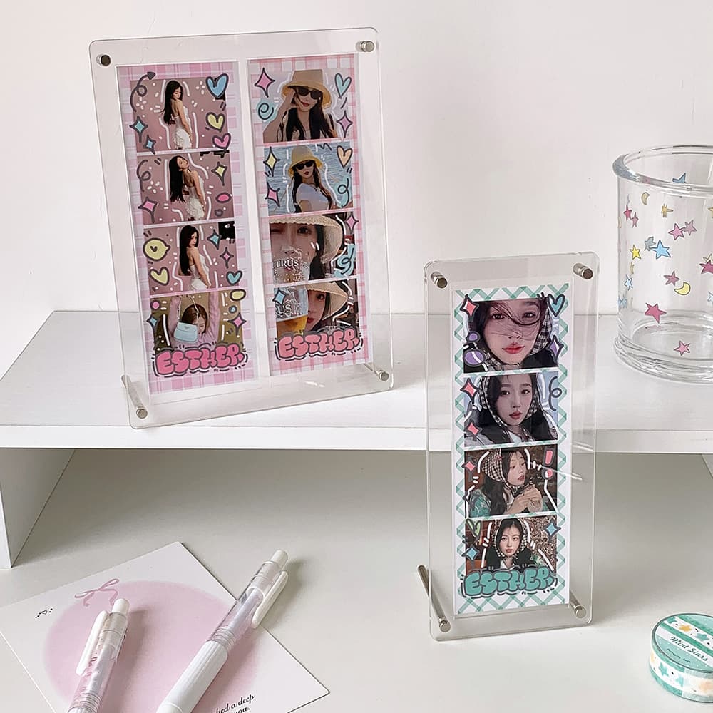 ins transparent acrylic four-square photo frame chasing star long strip small card display stand polaroid photo storage table