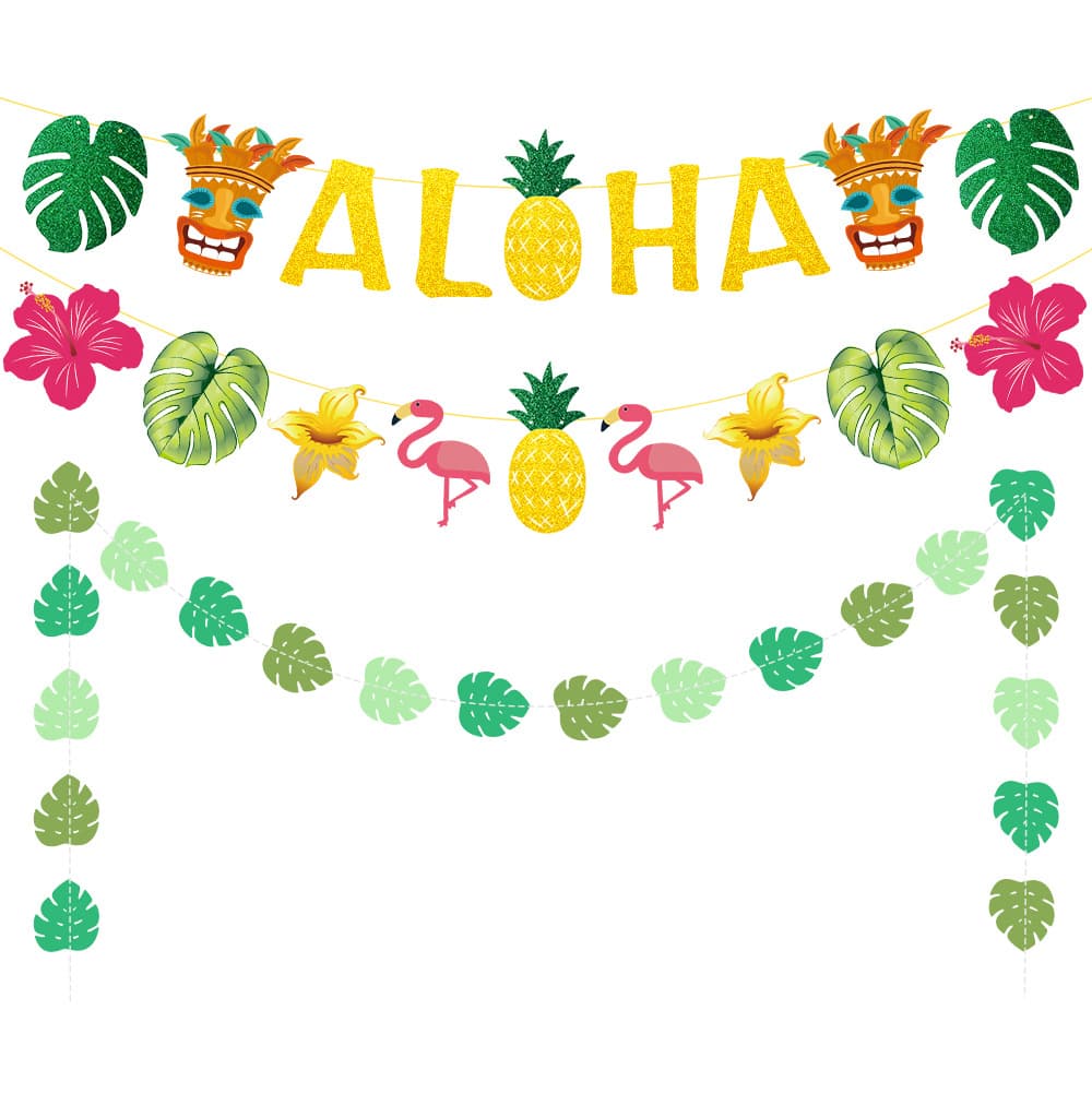 Western Summer Hawaiian Tropical Party Beach Birthday Decorations ALOHA Banner Flamingo Leaf Hanging Ornaments