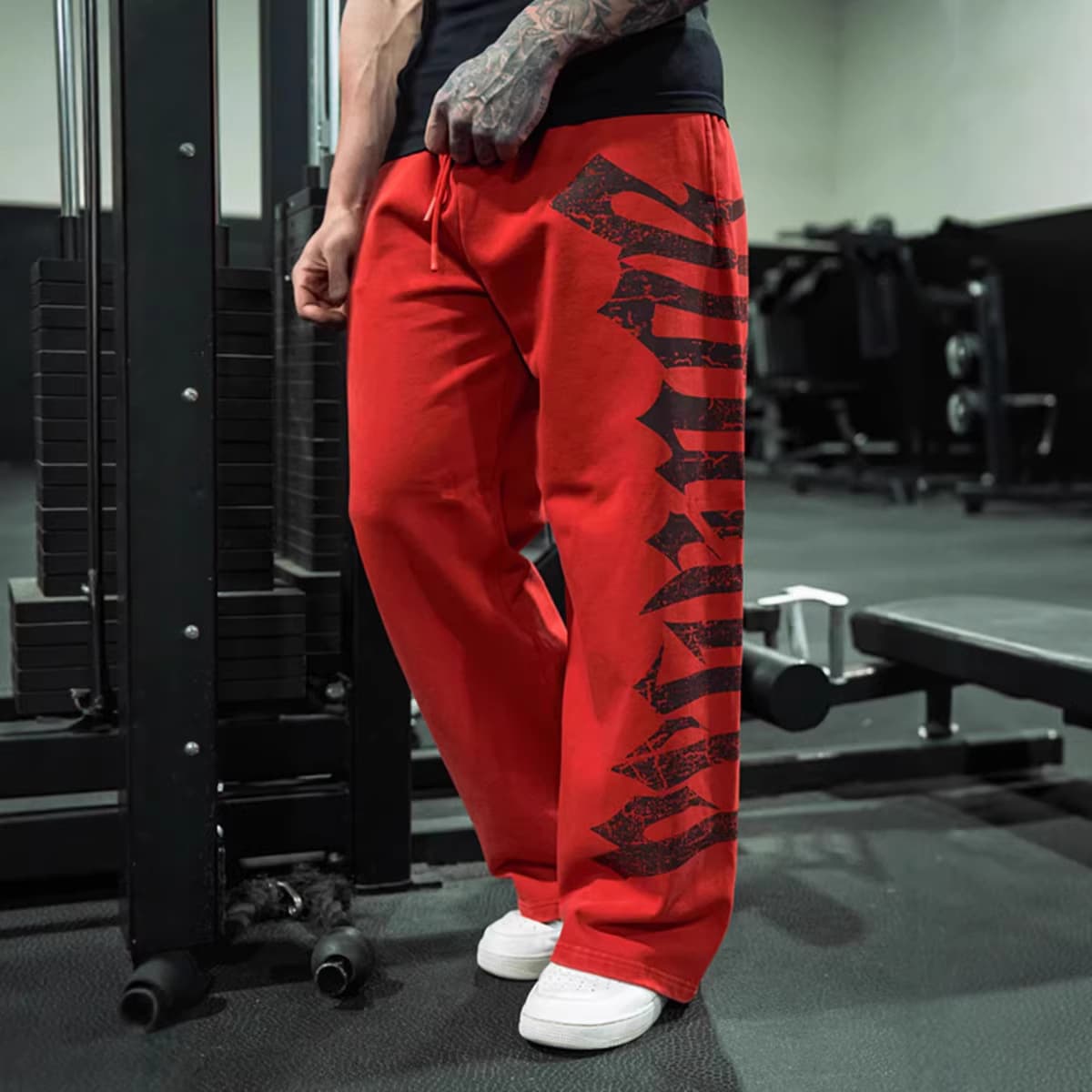 2026 New YOUNGLA American Trendy Sports Pants Gym Running Training Pants Cotton Printed Wide Leg Long Pants