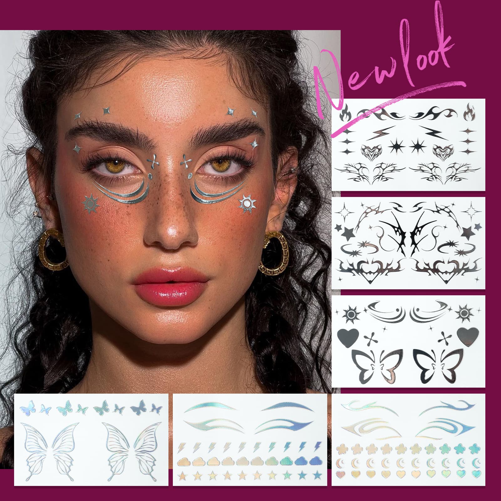 Cross-Border Exclusive New Laser Face Stickers Eye Makeup Tattoo Stickers Waterproof 3D Natural Face Makeup Stickers