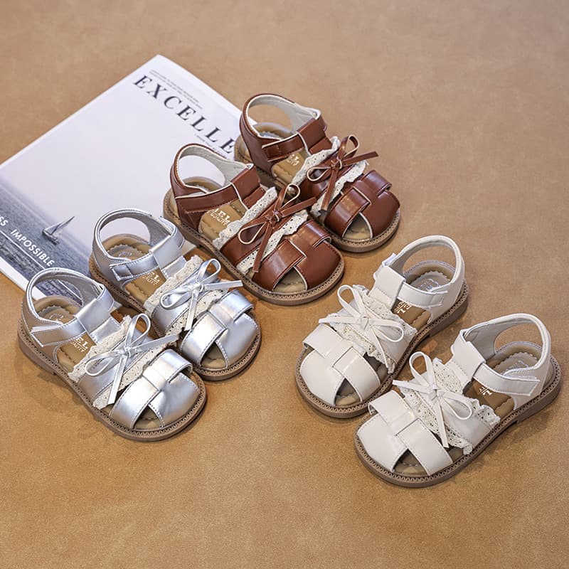 Girls' Princess Sandals 2026 Summer New Style Girls Middle and Big Kids Chic Closed Toe Lace Roman Sandals Little Kids Baby Shoes