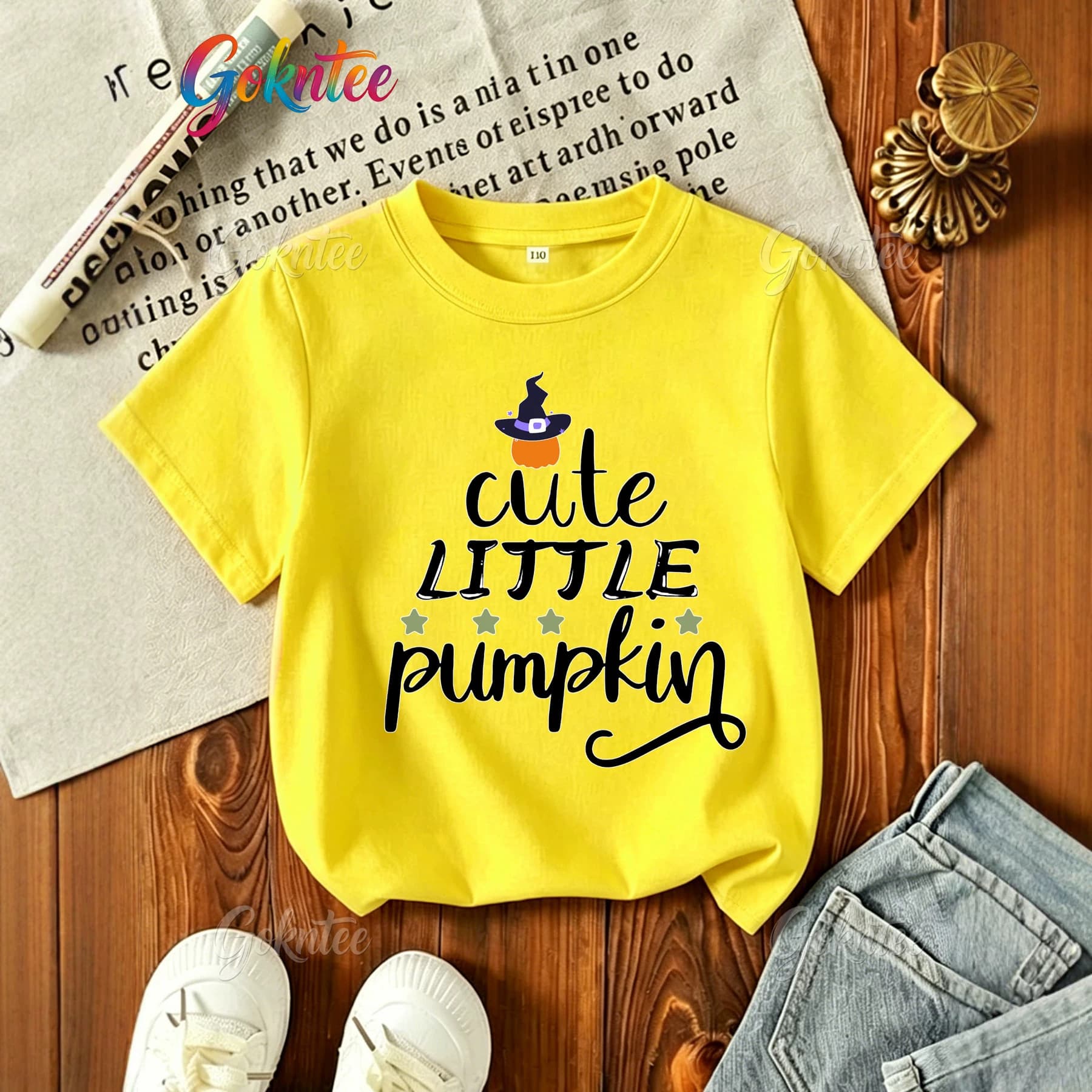 Cross-border Supply Children's Baby Girl T-Shirt Cute Little Pumpkin Letter Print Cotton Breathable Short Sleeve