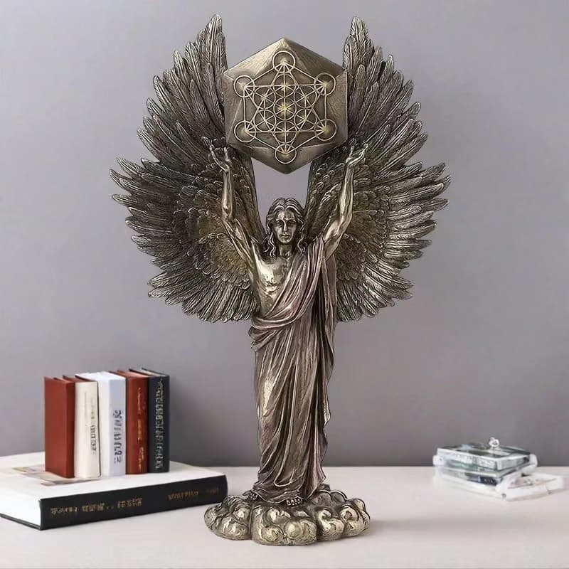 Metatron Angel and Flower of Life Sculpture, Figure Statue Angel Wings Figure Sculpture European Style Decoration