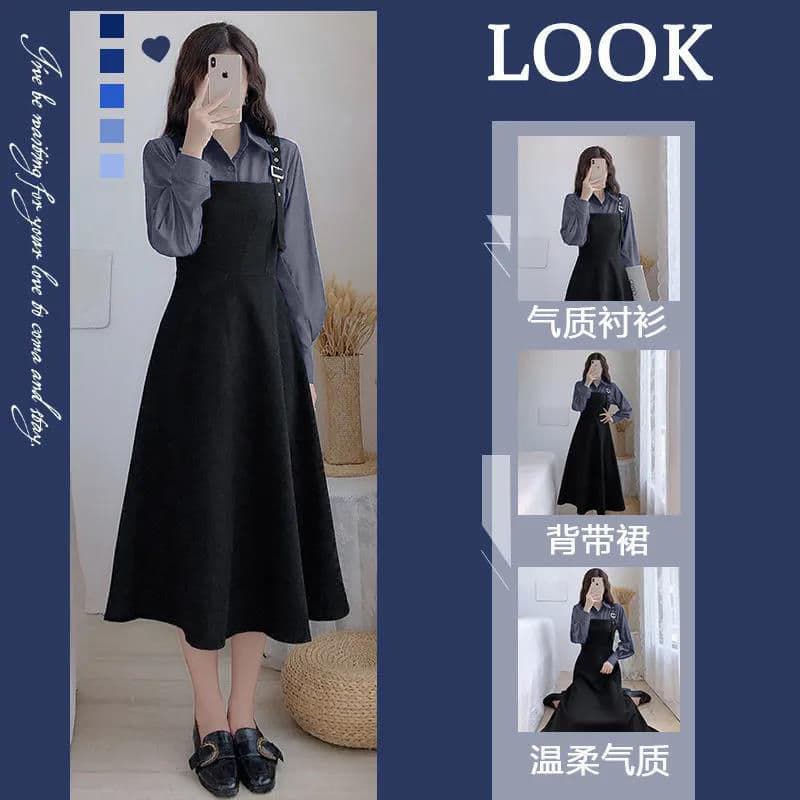European station suspender dress suit for women spring and autumn 2024 new style foreign style fashionable age-reducing shirt two-piece set trendy