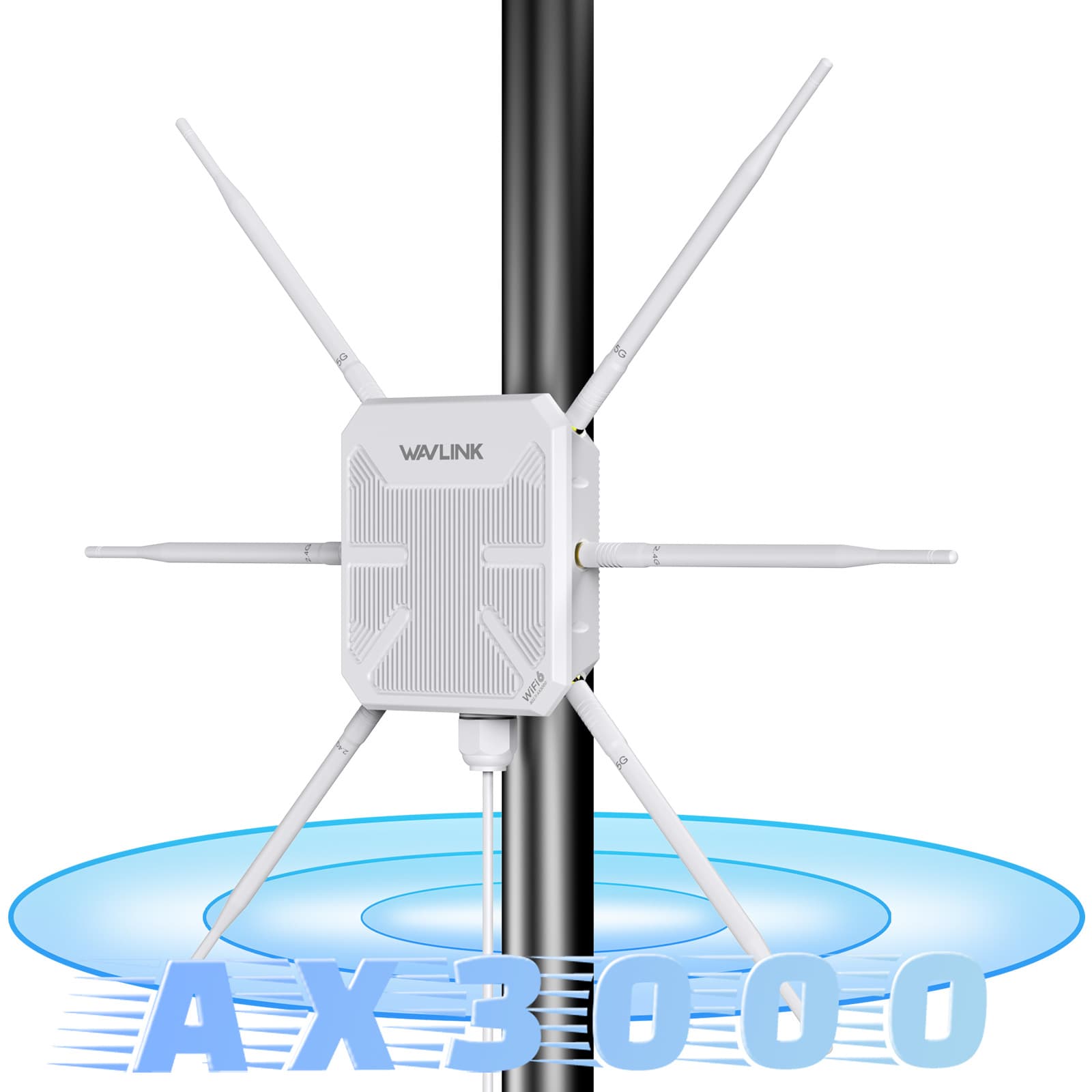 WAVLINK AX3000 Outdoor WiFi Extender with 6 Antennas, Dual Band PoE/IP67 Waterproof Router Repeater