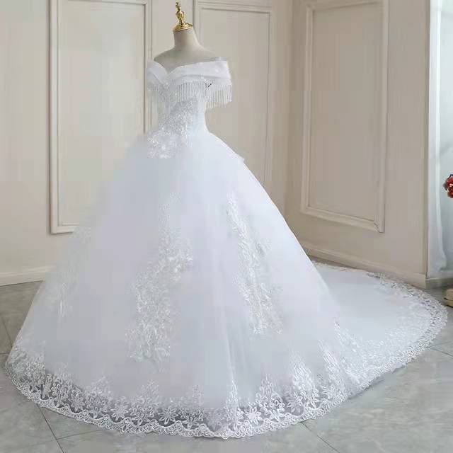 European and American Main Wedding Dress 2026 New One-Shoulder Long Train French Bride Super Fairy Tassel Dreamy Foreign Trade Wedding Dress