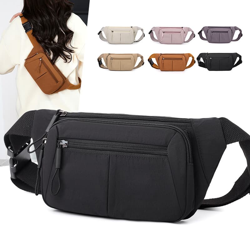 Nylon casual women's bag, lightweight casual sports running mobile phone bag, multi-compartment travel and shopping chest crossbody bag