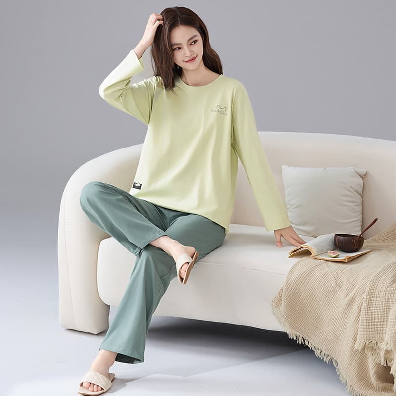 Class A Antibacterial 100% Cotton Pajamas for Women Autumn Winter Long Sleeve Pullover Wearable Ladies Home Wear Suit Set