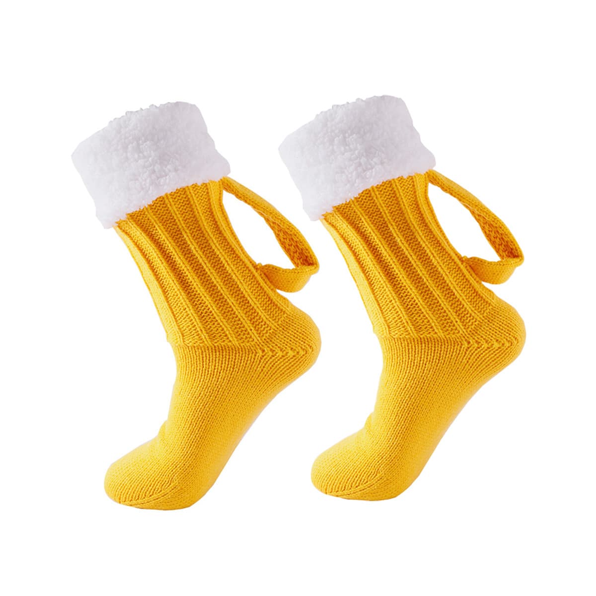 Warm Knitted Mid-Calf Beer Socks Cozy Floor Socks Thick Yarn 3D Beer Mug Design Autumn Winter Unisex Fashion Socks