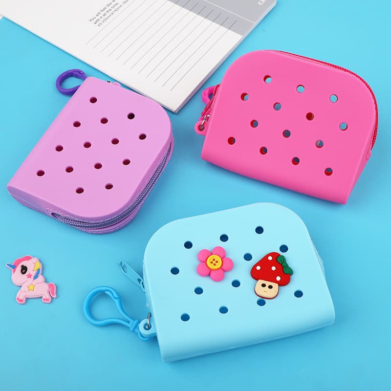 New cross-border silicone perforated bag, creative children's cartoon silicone coin purse, DIY detachable cute waterproof bag