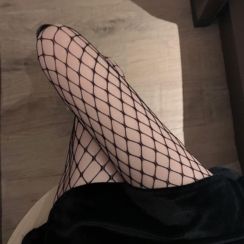 Faux High-Tube Patchwork Over-the-Knee Fishnet Stockings White Black Lace Tights Gradient Women Spring Summer Thin Dark JK Faux Thigh