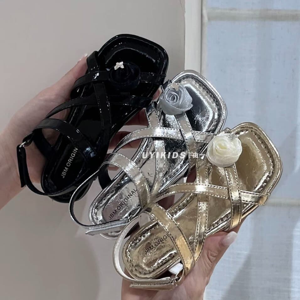 Korean-style Girls' Sandals 2026 Summer New Children's Versatile Flower Sandals Princess Cross Strap Sandals